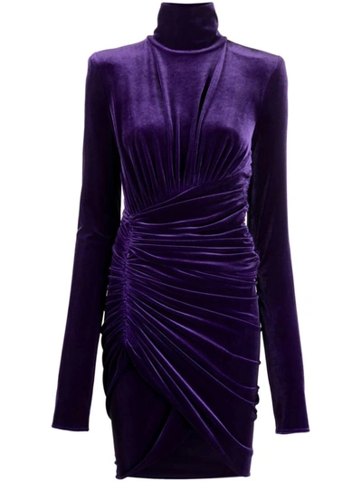 Shop Alexandre Vauthier Short High-neck Dress With Ruffles In Pink &amp; Purple