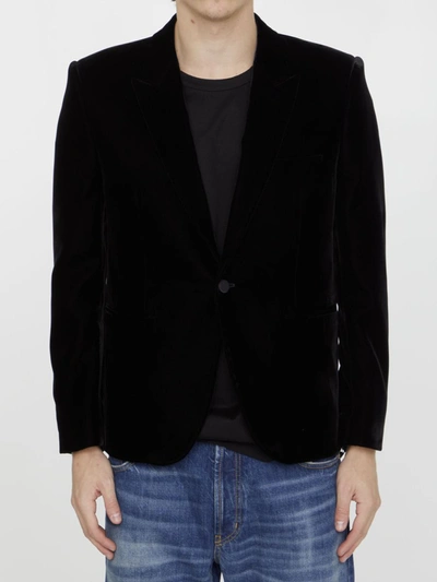 Shop Saint Laurent Black Velvet Jacket