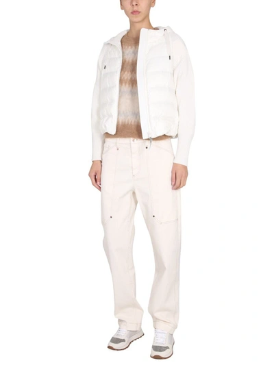 Shop Brunello Cucinelli Down Jacket With Hood In White