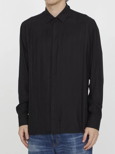 Shop Saint Laurent Cassandre Striped Shirt In Black