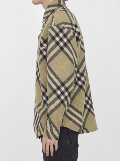 Burberry Check Wool Blend Overshirt In Green