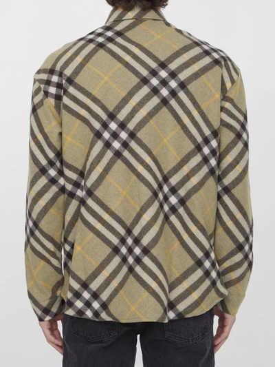 Burberry Check Wool Blend Overshirt In Green