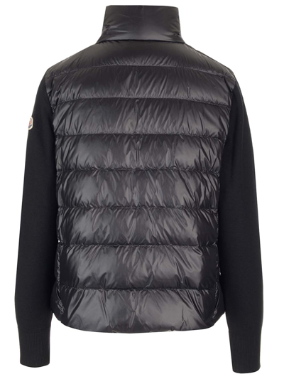 Shop Moncler Wool Padded Cardigan In Black