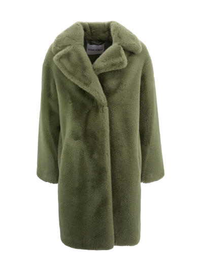 Shop Stand Studio Faux-fur Single-breasted Coat In Green