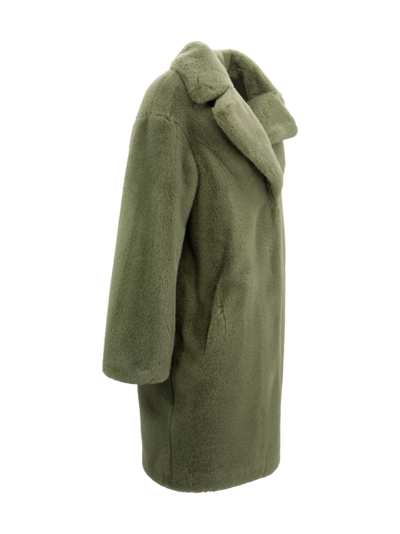 Shop Stand Studio Faux-fur Single-breasted Coat In Green