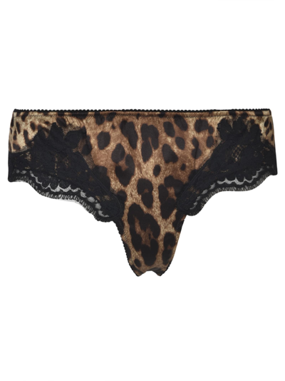 Shop Dolce & Gabbana Animalier Print Lace Paneled Panties In Leopard