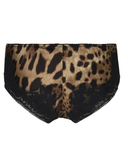 Shop Dolce & Gabbana Animalier Print Lace Paneled Panties In Leopard
