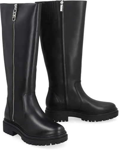 Shop Michael Michael Kors Regan Leather Boots In Black
