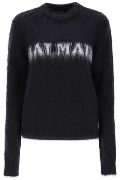 Shop Balmain Brushed-yarn Sweater With Logo In Noir Blanc (black)