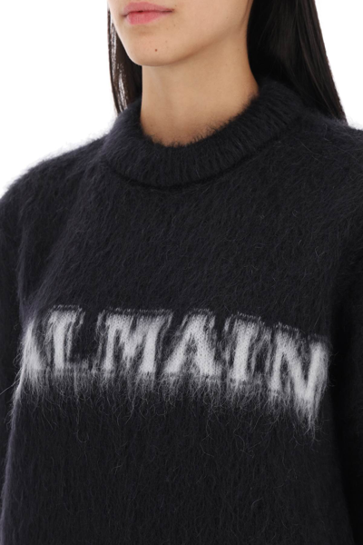 Shop Balmain Brushed-yarn Sweater With Logo In Noir Blanc (black)