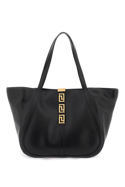 Shop Versace Greca Goddess Tote Bag In Black  Gold (black)