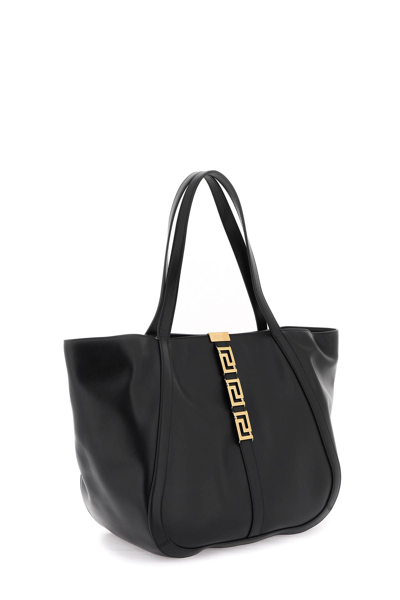 Shop Versace Greca Goddess Tote Bag In Black  Gold (black)