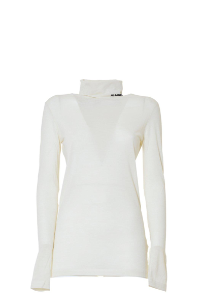 Shop Jil Sander Long-sleeved High-neck T-shirt In Bianco