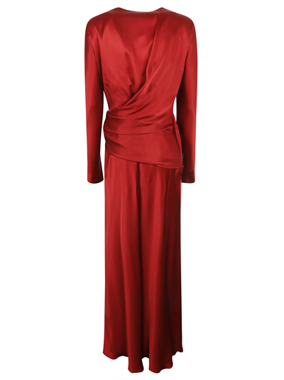 Shop Alberta Ferretti Wrap Front V-neck Long Dress In Red