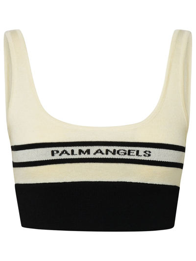 Shop Palm Angels Racing Ivory Wool Top In Black