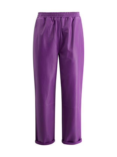 Shop Arma Elasticated-waist Leather Straight Trousers In Viola