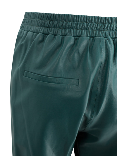 Shop Arma Elasticated-waist Leather Straight Trousers In Green