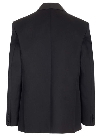 Shop Valentino Double-breasted Jacket With Scarf Collar In Black