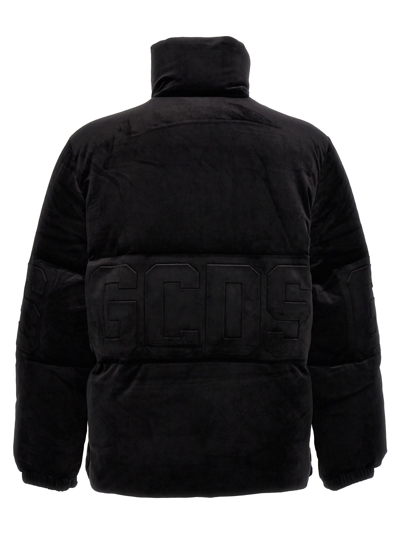 Shop Gcds Logo Band Velvet Down Jacket In Black