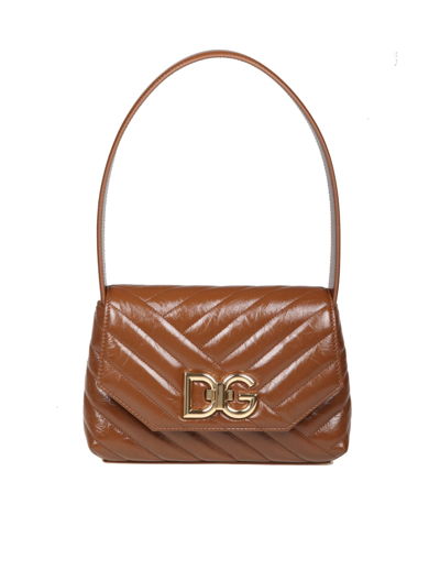 Shop Dolce & Gabbana Lop Shoulder Bag With Dg Buckle In Camel
