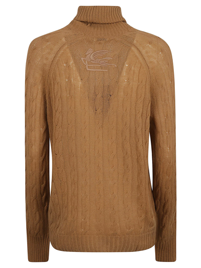 Shop Etro Turtleneck Cable-knit Sweater In Beige