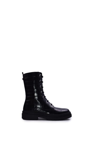 Shop Versace Leather Boots In Back