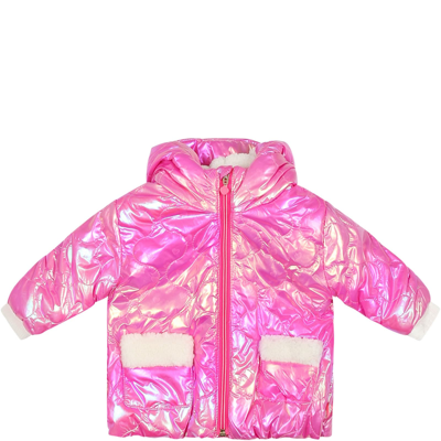 Shop Billieblush Metallic Pink Padded Coat For Baby Girl In Fuchsia