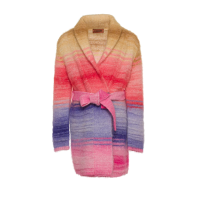 Shop Missoni Striped Cardigan With Knot At The Waist In Multicolor