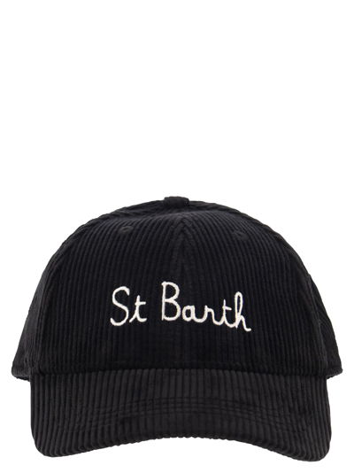 Shop Mc2 Saint Barth Corduroy Baseball Cap With Embroidery In Black