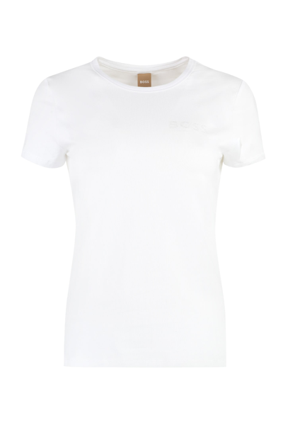 Shop Hugo Boss Cotton Crew-neck T-shirt In White