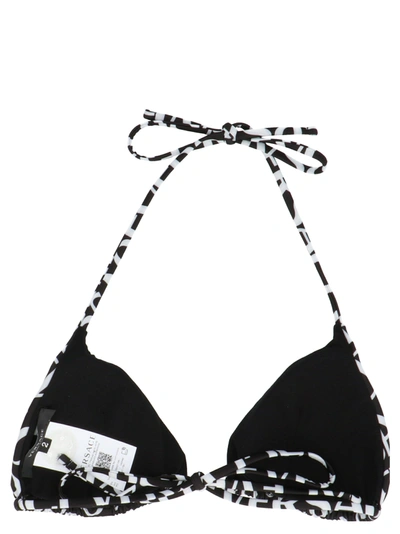 Shop Versace All Over Logo Bikini Top Beachwear White/black