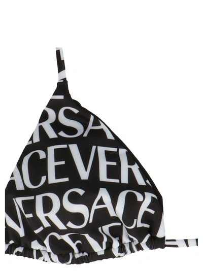 Shop Versace All Over Logo Bikini Top Beachwear White/black