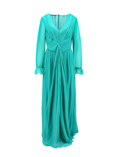 Shop Alberta Ferretti Silk Long Dress With Draped Details