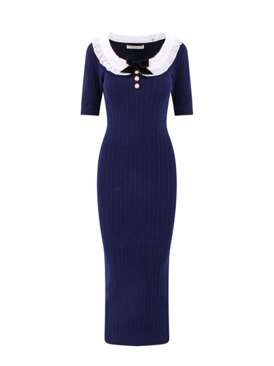 Shop Alessandra Rich Ribbed Cotton Dress With Frontal Buttons With Pearls
