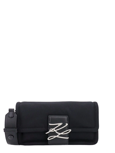 Shop Karl Lagerfeld Recycled Nylon Shoulder Bag With Frontal Monogram