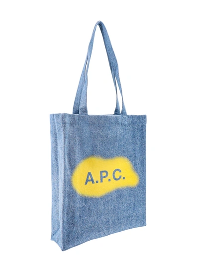 Shop Apc Denim Shoulder Bag With Logo On The Front
