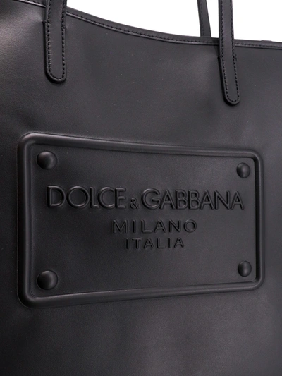 Shop Dolce & Gabbana Leather Shopping Bag With Embossed Logo