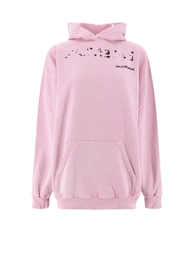 Shop Balenciaga Cotton Sweatshirt With Frontal And Back Logo