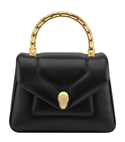 Shop Bvlgari Small Leather Serpenti Reverse Top-handle Bag In Black