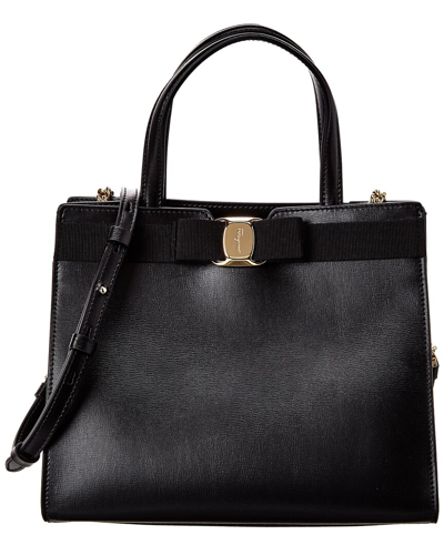 Shop Ferragamo Vara Bow Medium Leather Tote In Black