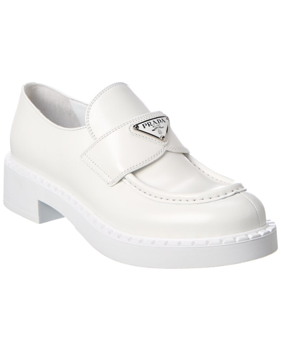 Shop Prada Chocolate Brushed Leather Loafer In White