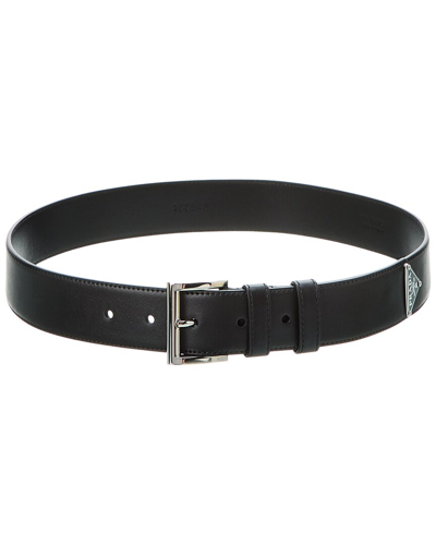 Shop Prada Logo Leather Belt In Black