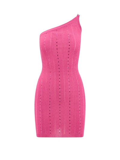 Shop Alessandra Rich Ribbed Mini Dress With All-over Rhinestones