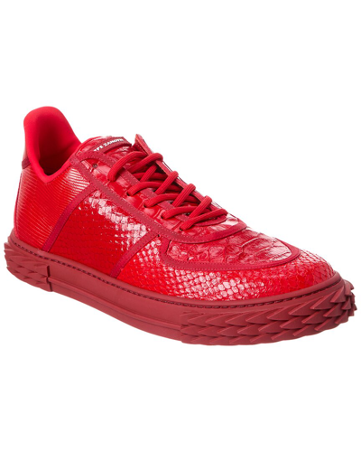 Shop Giuseppe Zanotti Blabber Embossed Leather Sneaker In Red