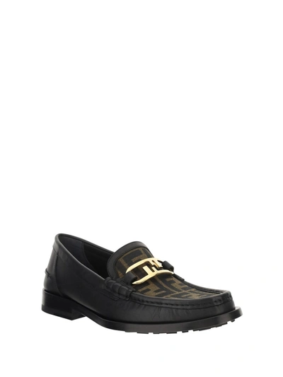 Shop Fendi Leather Loafer With Ff Print Insert In Tabacco Nero/nero