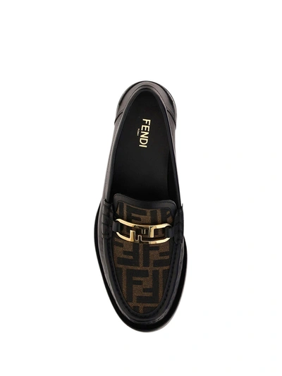 Shop Fendi Leather Loafer With Ff Print Insert In Tabacco Nero/nero