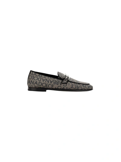 Shop Dolce & Gabbana Loafers With All-over Lettering Logo Print