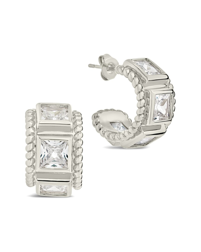 Sterling Forever Cassia Cubic Zirconia Huggie Hoop Earrings