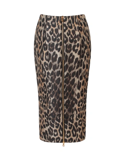 Shop Balmain Longuette Skirt With Animalier Print