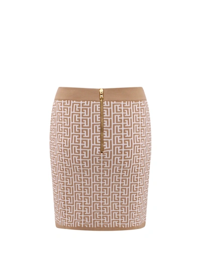 Shop Balmain Knitted Skirt With All-over Monogram